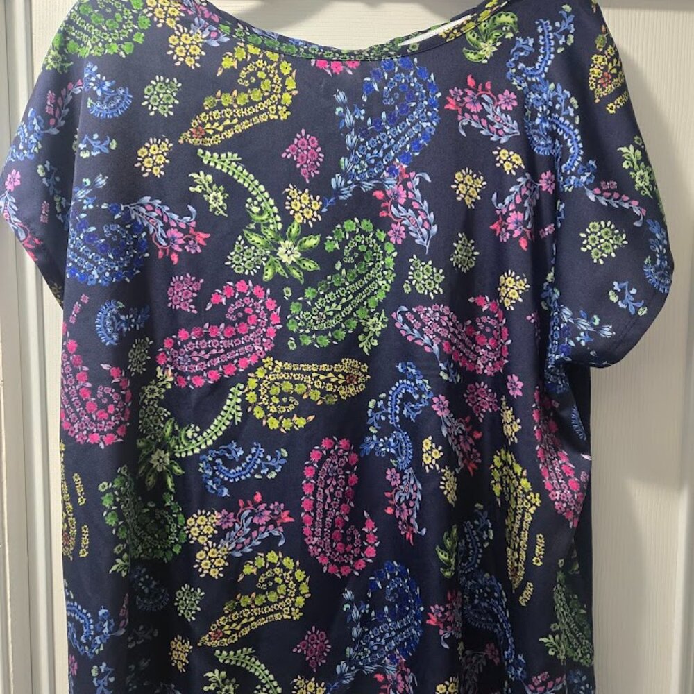 El Corte Ingles navy floral‎ paisley tunic top NWOT Size L
